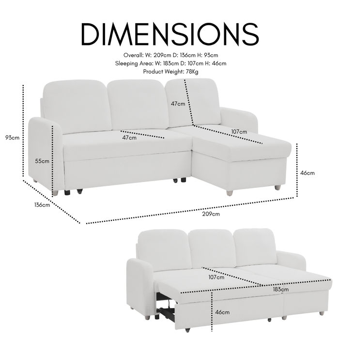 Sebastian Sofa Bed, Grey Boucle