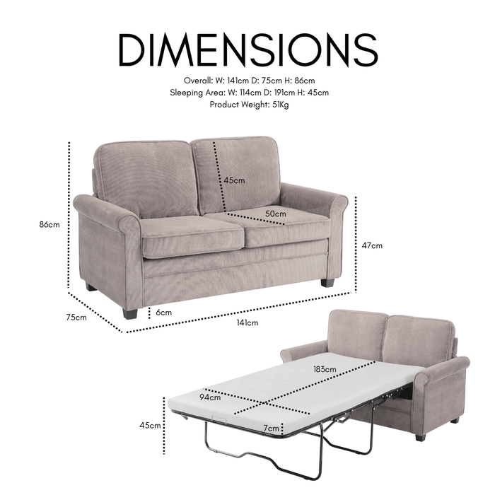 Nathan Fabric Pull Out Sofa Bed With Mattress, Grey Velvet
