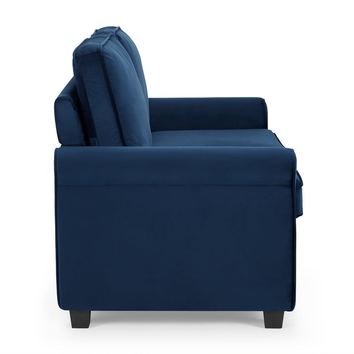 Nathan 2 Seater Fabric Pull Out Sofa Bed With Mattress, Blue Velvet