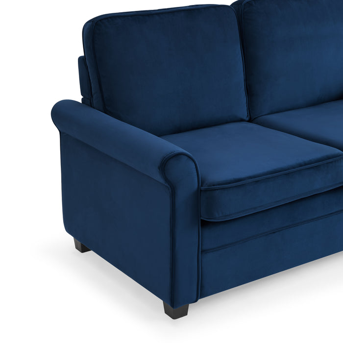 Nathan 2 Seater Fabric Pull Out Sofa Bed With Mattress, Blue Velvet