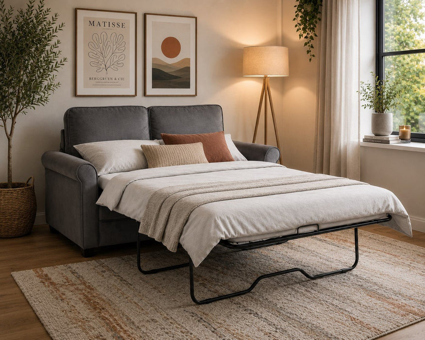 Nathan Fabric Pull Out Sofa Bed With Mattress, Grey Velvet