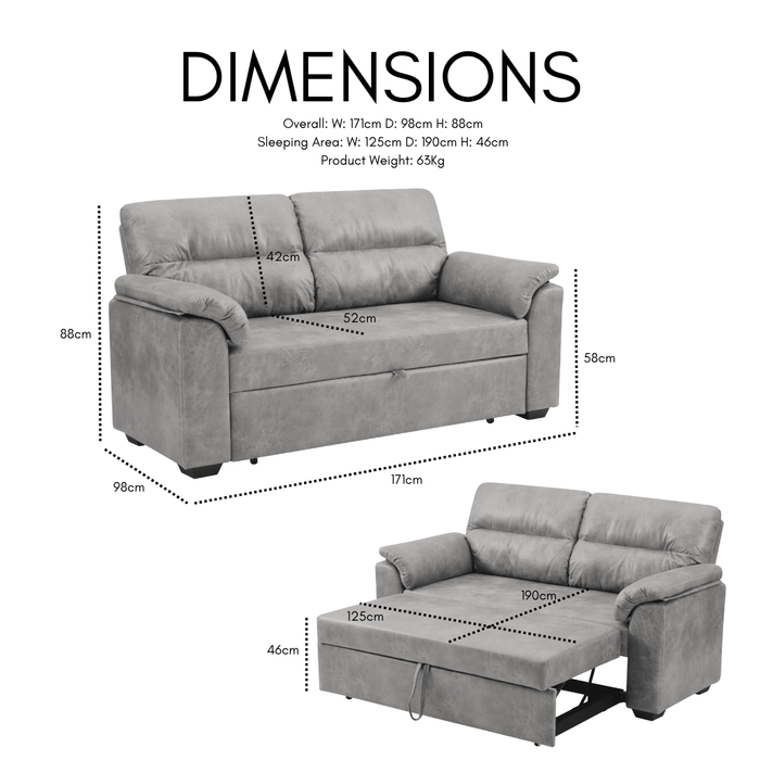 Harley Faux Leather Pull Out Sofa Bed, Brown Faux Leather