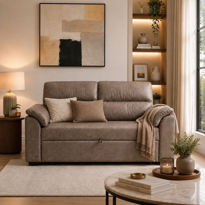 Harley Faux Leather Pull Out Sofa Bed, Brown Faux Leather
