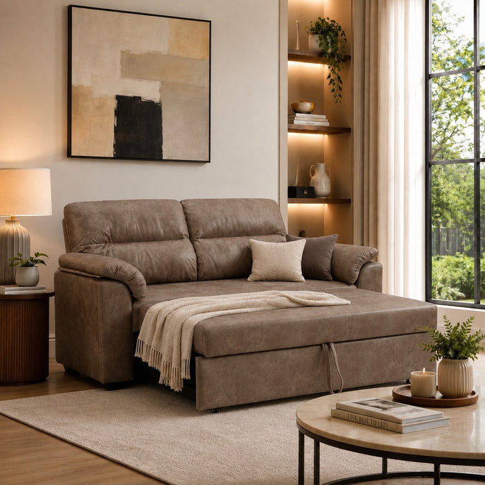 Harley Faux Leather Pull Out Sofa Bed, Brown Faux Leather