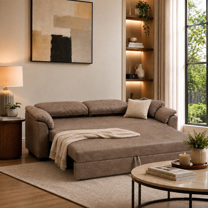 Harley Faux Leather Pull Out Sofa Bed, Brown Faux Leather