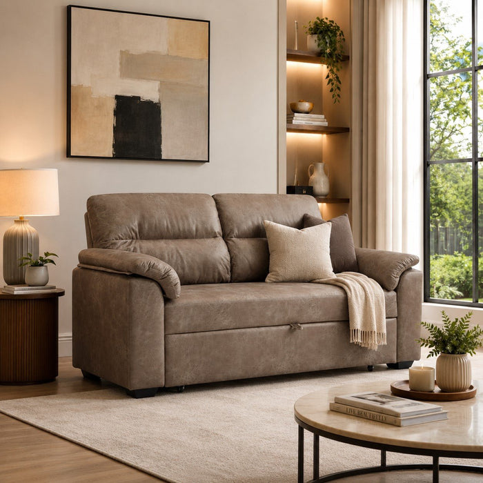 Harley Faux Leather Pull Out Sofa Bed, Brown Faux Leather