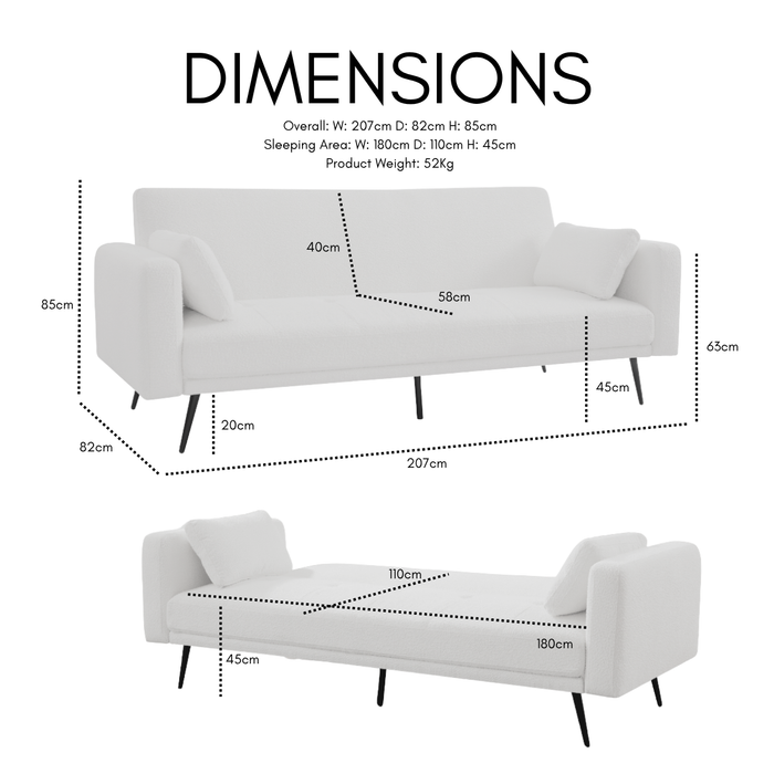 Tudor Sofa Bed, Cream Boucle
