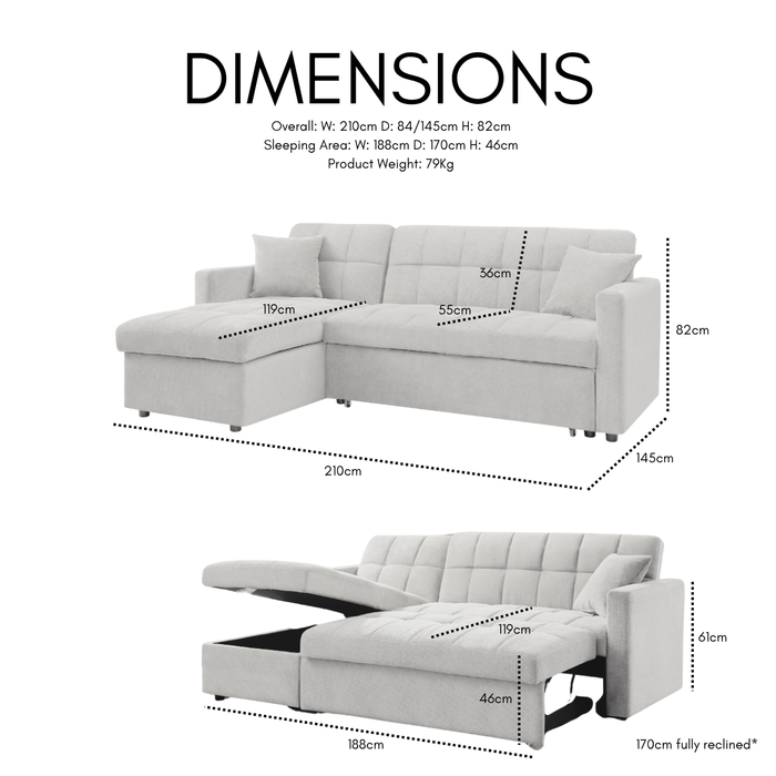 Harriet Pull-Out Sofa Bed With Reversible Storage Chaise, Beige Linen