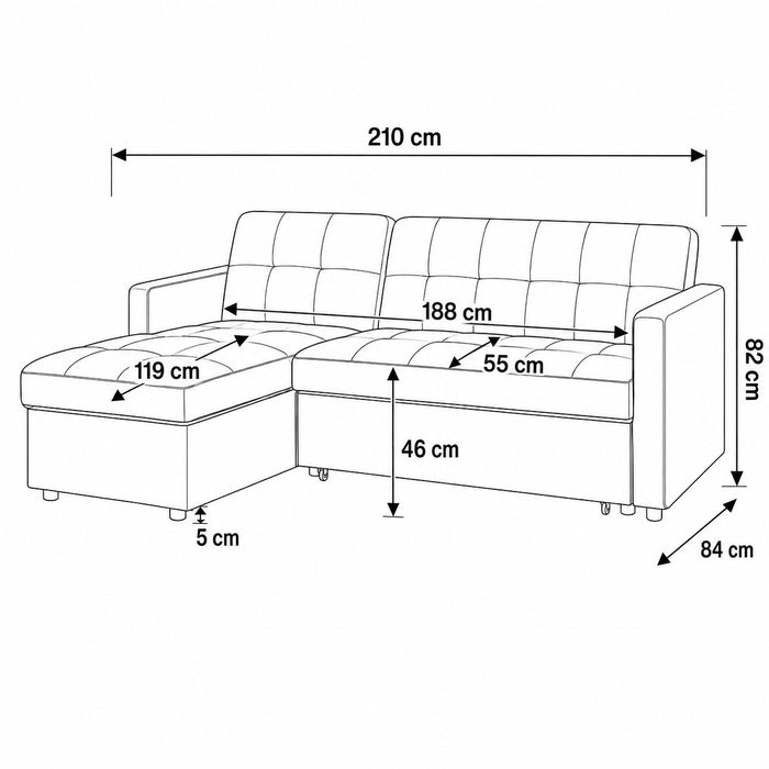 Harriet Pull-Out Sofa Bed With Reversible Storage Chaise, Beige Linen