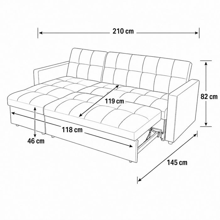 Harriet Pull-Out Sofa Bed With Reversible Storage Chaise, Light Grey Linen