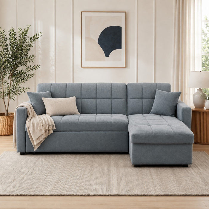 Harriet Pull-Out Sofa Bed With Reversible Storage Chaise, Blue Linen