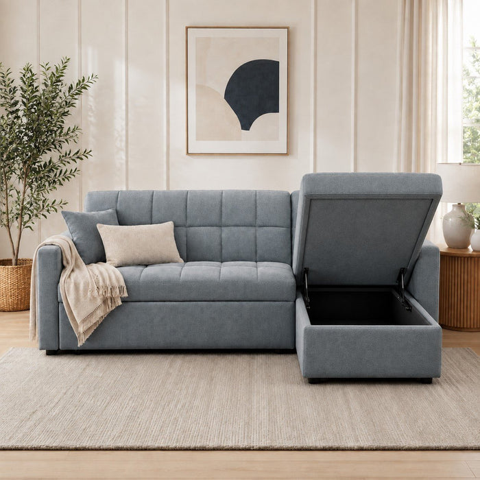 Harriet Pull-Out Sofa Bed With Reversible Storage Chaise, Blue Linen