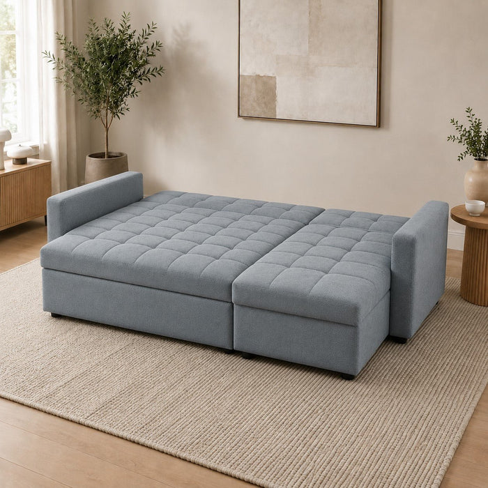 Harriet Pull-Out Sofa Bed With Reversible Storage Chaise, Blue Linen