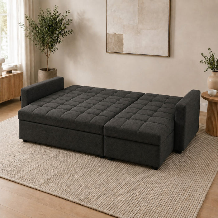 Harriet Pull-Out Sofa Bed With Reversible Storage Chaise, Charcoal Linen