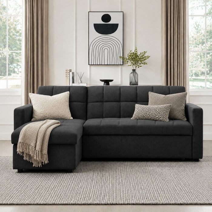 Harriet Pull-Out Sofa Bed With Reversible Storage Chaise, Charcoal Linen