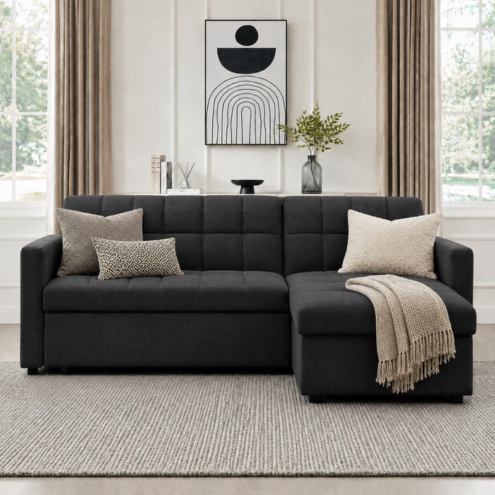 Harriet Pull-Out Sofa Bed With Reversible Storage Chaise, Charcoal Linen