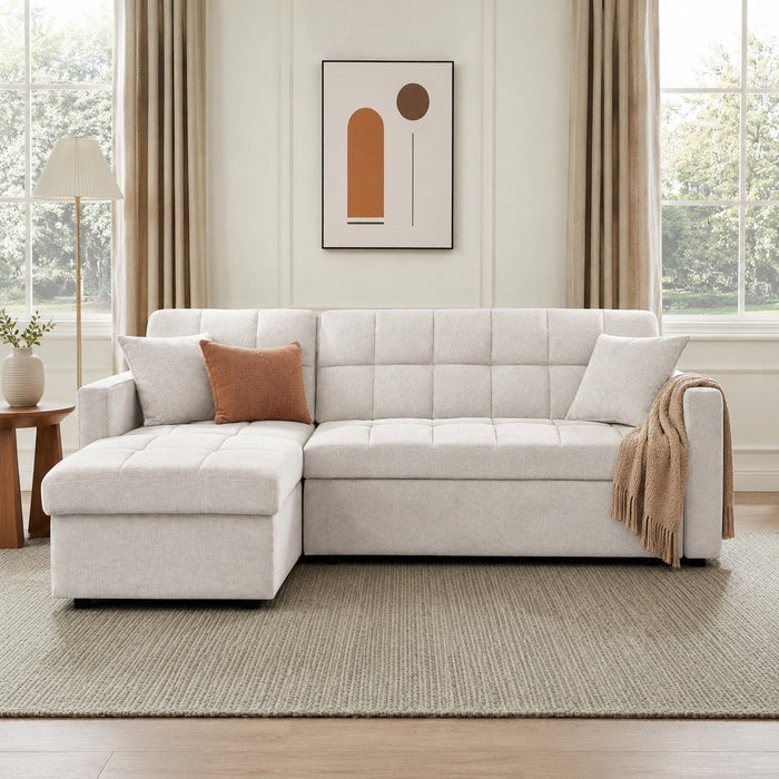 Harriet Pull-Out Sofa Bed With Reversible Storage Chaise, Light Grey Linen