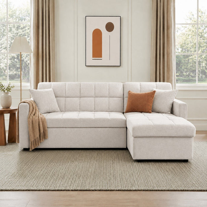 Harriet Pull-Out Sofa Bed With Reversible Storage Chaise, Light Grey Linen