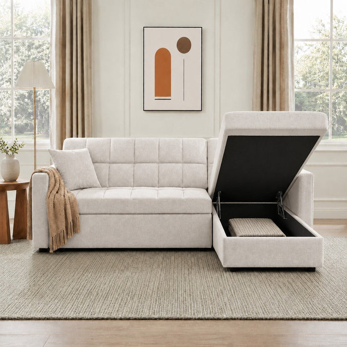 Harriet Pull-Out Sofa Bed With Reversible Storage Chaise, Light Grey Linen