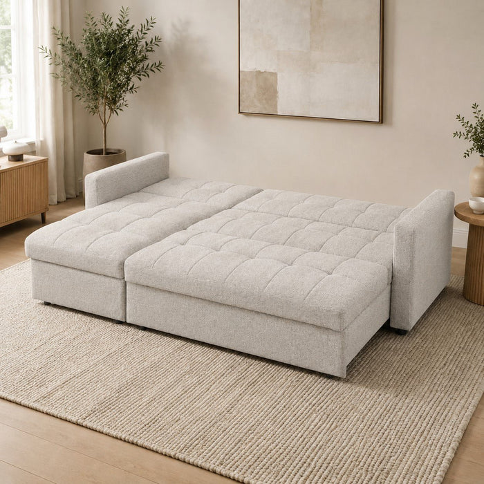 Harriet Pull-Out Sofa Bed With Reversible Storage Chaise, Light Grey Linen