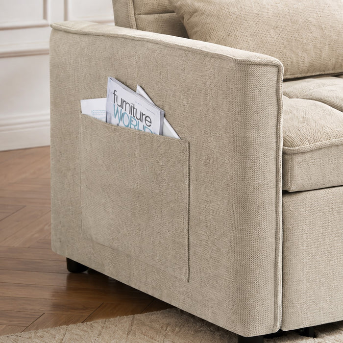 Harriet Pull-Out Sofa Bed, Beige Linen