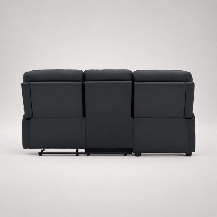 Carter 3 Seater Sofa With Left-Hand Chaise and Right-Hand Recliner, Black Faux Leather