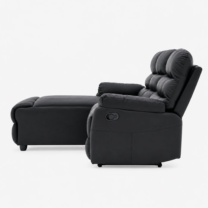 Carter 3 Seater Sofa With Left-Hand Chaise and Right-Hand Recliner, Black Faux Leather