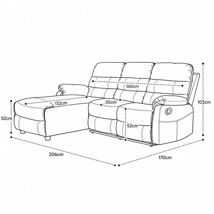 Carter 3 Seater Sofa With Left-Hand Chaise and Right-Hand Recliner, Black Faux Leather