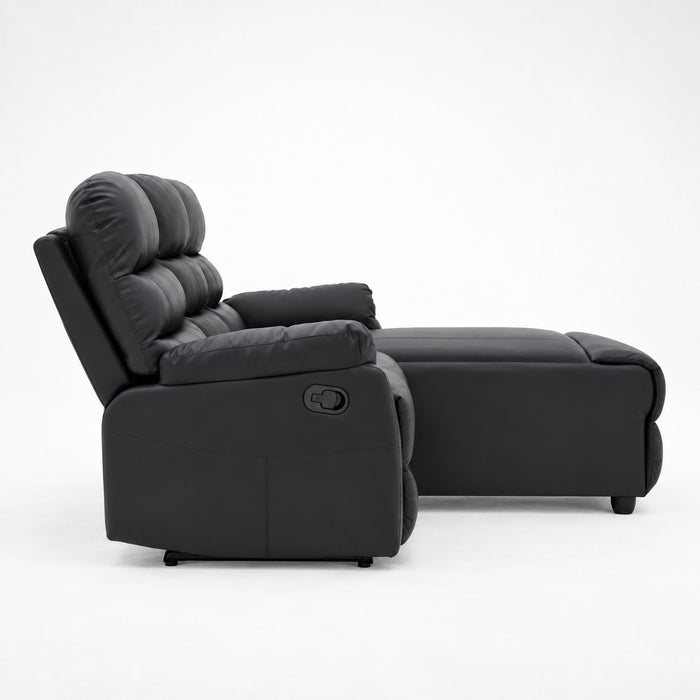 Carter 3 Seater Sofa With Right-Hand Chaise and Left-Hand Recliner, Black Faux Leather