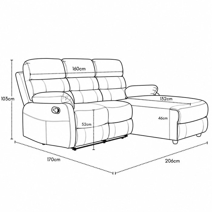 Carter 3 Seater Sofa With Right-Hand Chaise and Left-Hand Recliner, Black Faux Leather