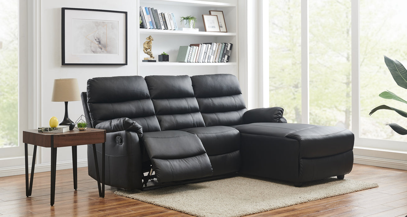 Carter 3 Seater Sofa With Right-Hand Chaise and Left-Hand Recliner, Black Faux Leather