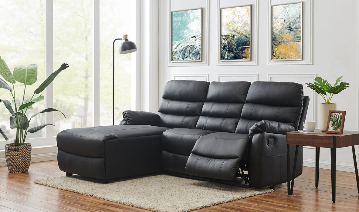 Carter 3 Seater Sofa With Left-Hand Chaise and Right-Hand Recliner, Black Faux Leather