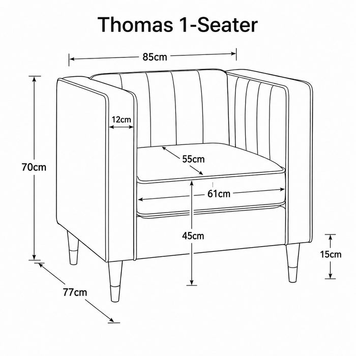 Thomas Velvet Fabric 1 Seater Sofa, Cream Velvet