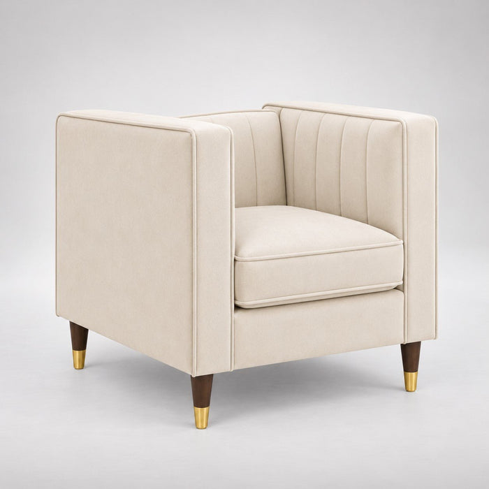 Thomas Velvet Fabric 1 Seater Sofa, Cream Velvet