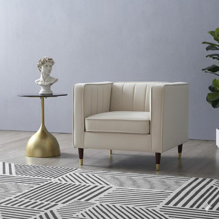 Thomas Velvet Fabric 1 Seater Sofa, Cream Velvet