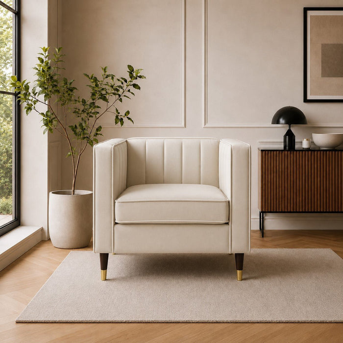 Thomas Velvet Fabric 1 Seater Sofa, Cream Velvet