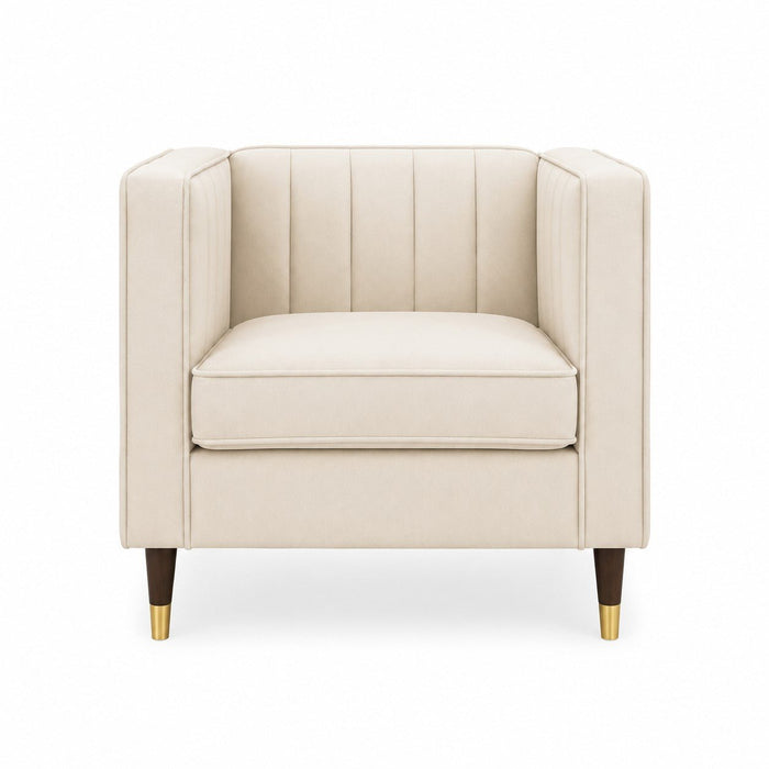Thomas Velvet Fabric 1 Seater Sofa, Cream Velvet