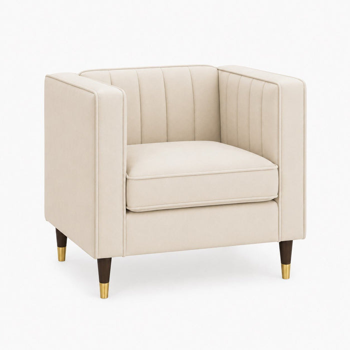 Thomas Velvet Fabric 1 Seater Sofa, Cream Velvet