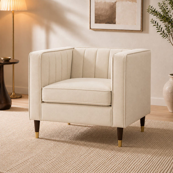 Thomas Velvet Fabric 1 Seater Sofa, Cream Velvet