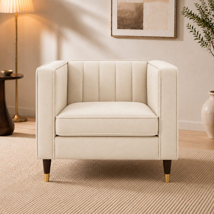 Thomas Velvet Fabric 1 Seater Sofa, Cream Velvet