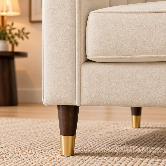 Thomas Velvet Fabric 1 Seater Sofa, Cream Velvet