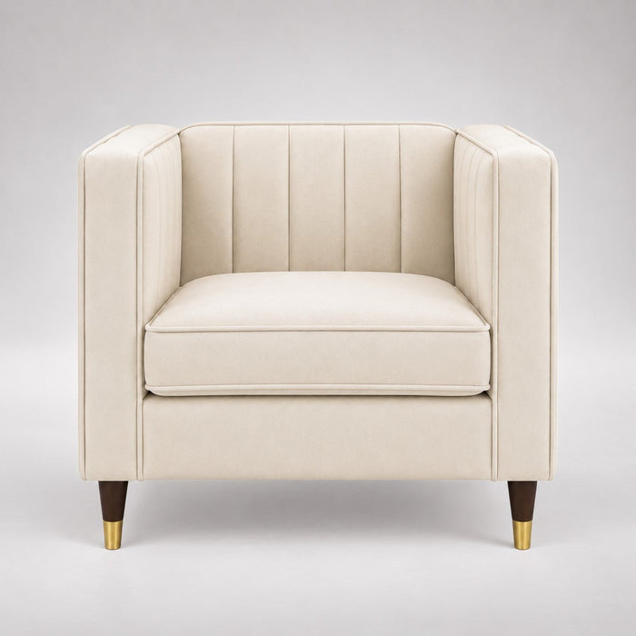 Thomas Velvet Fabric 1 Seater Sofa, Cream Velvet