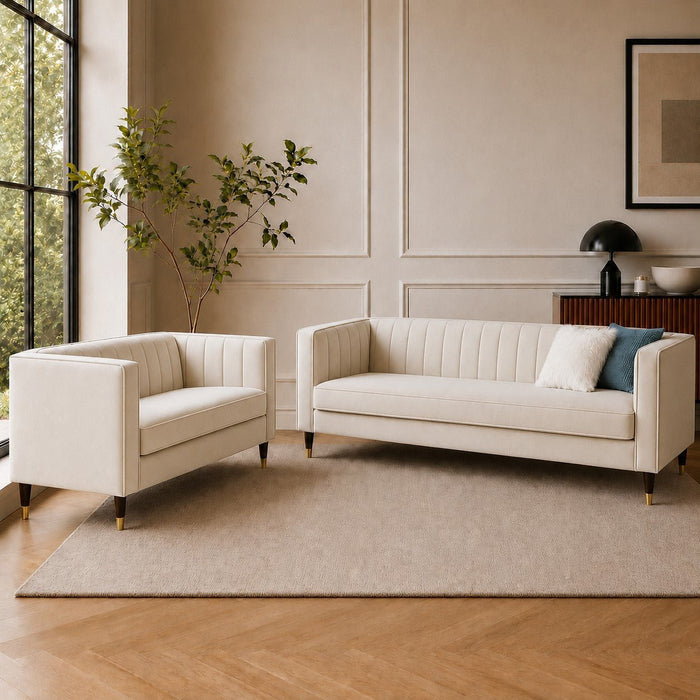 Thomas Velvet Fabric 2+3 Seater Sofa Set, Cream Velvet