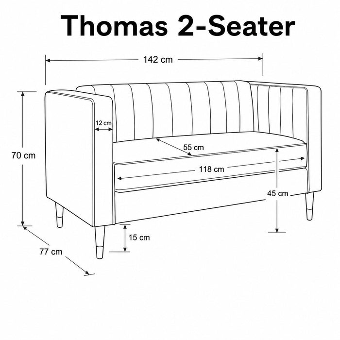 Thomas Velvet Fabric 2 Seater Sofa, Navy Blue Velvet