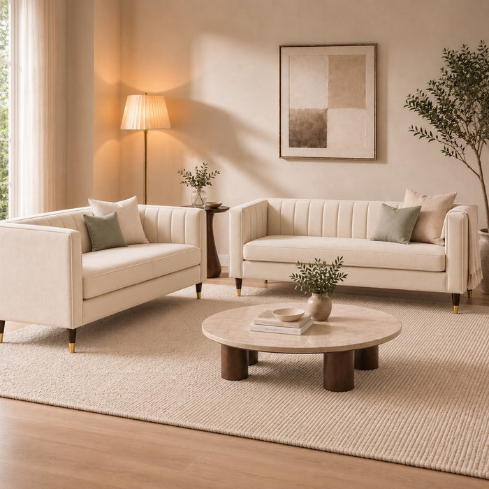 Thomas Velvet Fabric 2+3 Seater Sofa Set, Cream Velvet