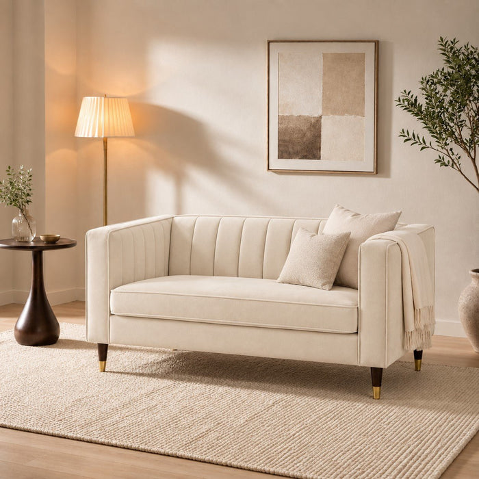 Thomas Velvet Fabric 3 Seater Sofa, Cream Velvet