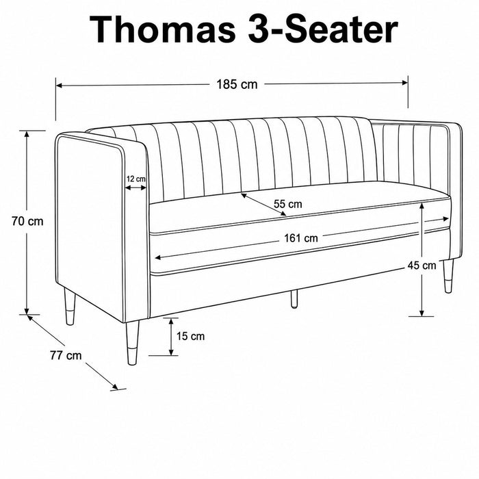 Thomas Velvet Fabric 2+3 Seater Sofa Set, Moss Green Velvet