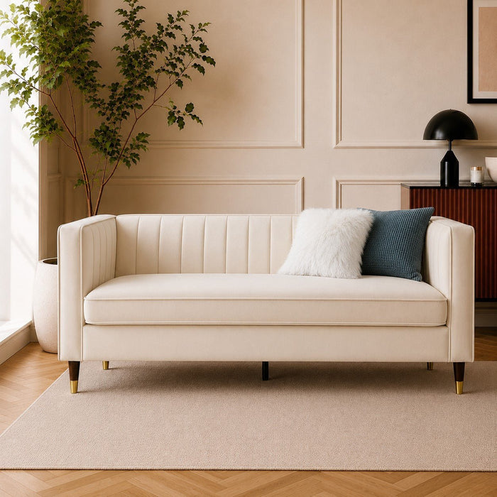 Thomas Velvet Fabric 2+3 Seater Sofa Set, Cream Velvet