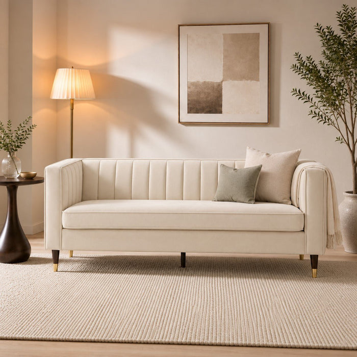 Thomas Velvet Fabric 2+3 Seater Sofa Set, Cream Velvet