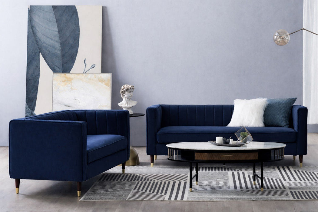 Thomas Velvet Fabric 2+3 Seater Sofa Set, Navy Velvet